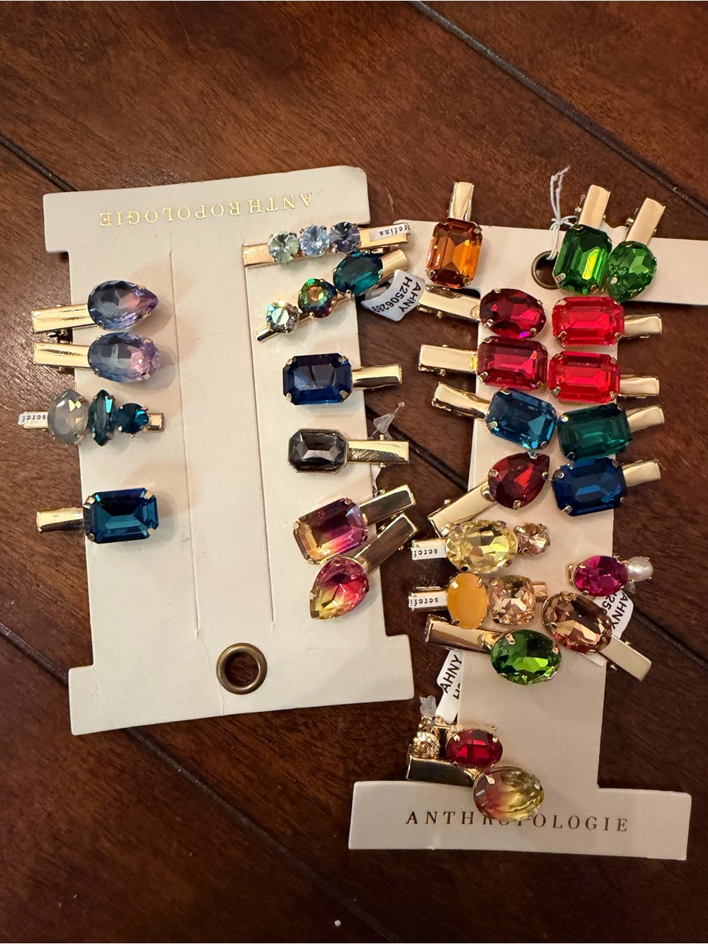 Anthropologie Gold-Tone Multicolor Crystal Hair Clips